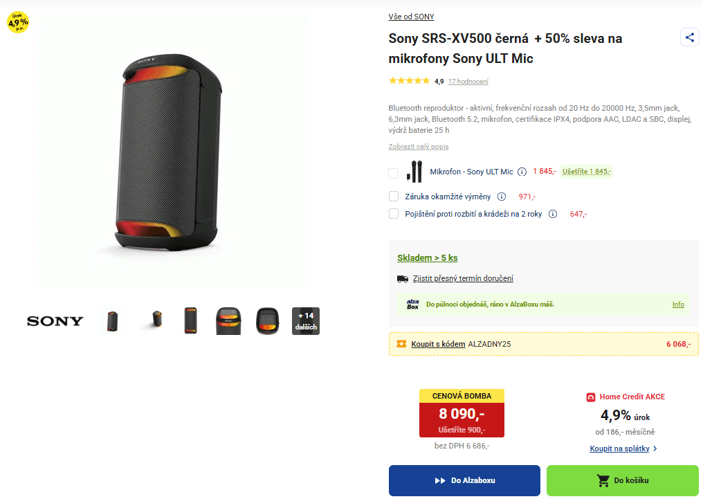 Aktivní BT repro SONY, 180 W, Mega Bass