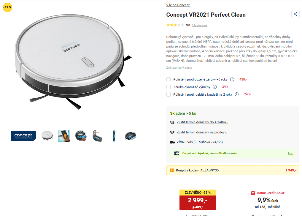 Robot vysavač a mop Concept, 8 cm, sterilizace