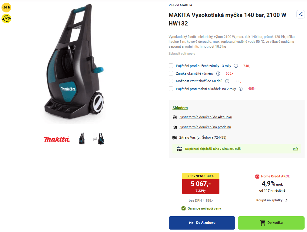 Vysokotlaká myčka MAKITA, 140 bar