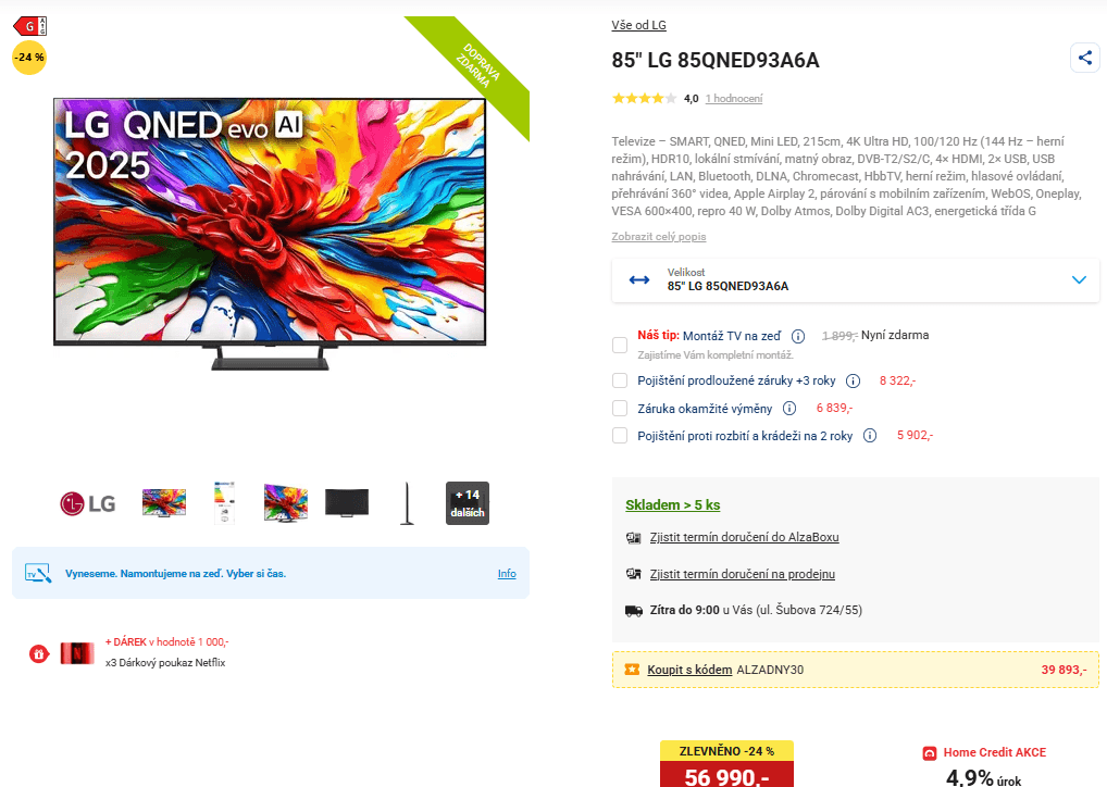 4K QNED Atmos, 215 cm, LG