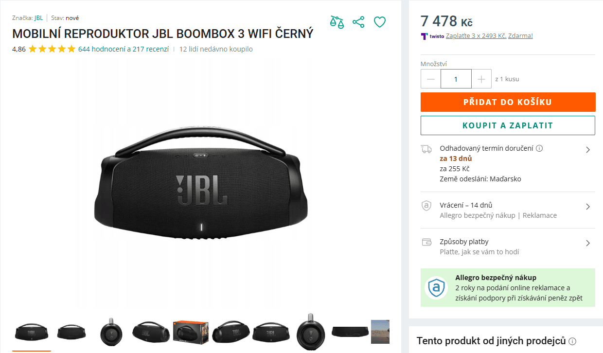 BT repro JBL Boombox 3 WI-FI, 