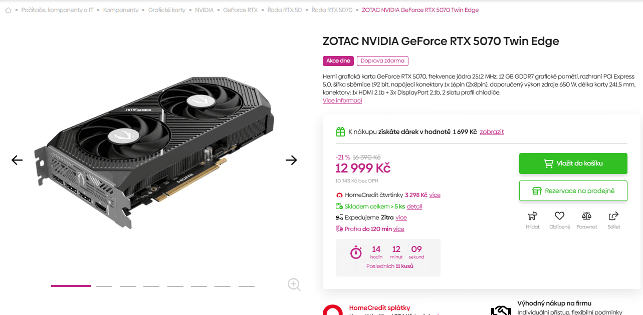 Grafická karta Zotac Nvidia 5070 - 12 GB