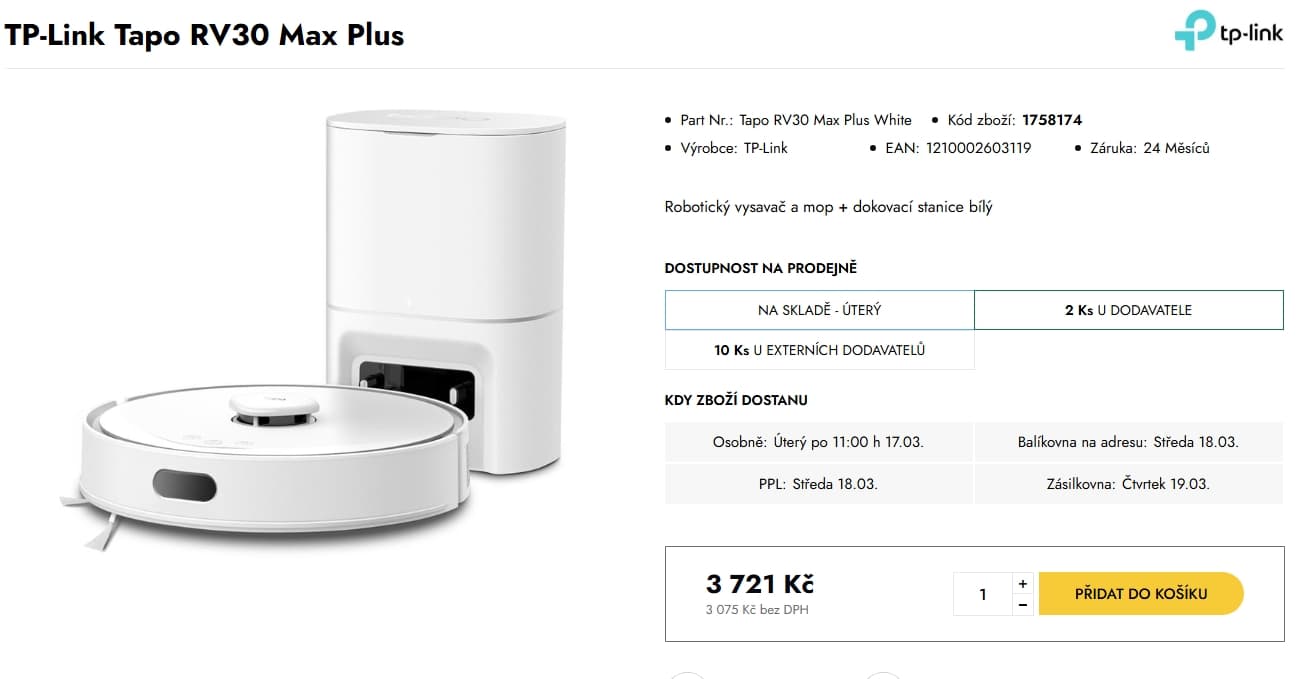 Robot vysavač/mop/ stanice TP Link 3 litry