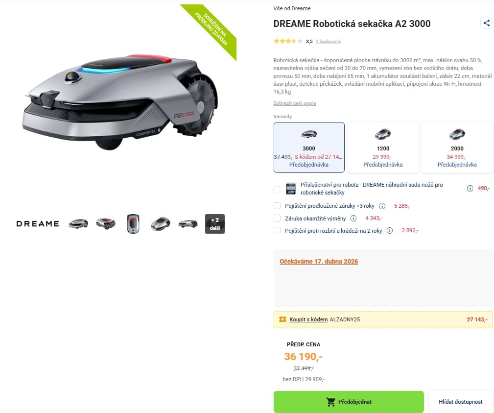 Robotická sekačka DREAME A2 - 3000 m