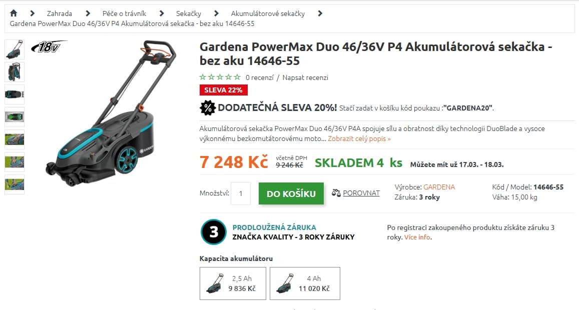 Aku sekačka Gardena 32cm, 200 m2