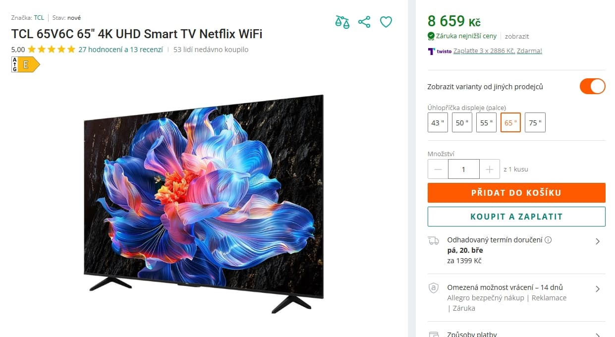 4K Google TV, 165 cm - TCL