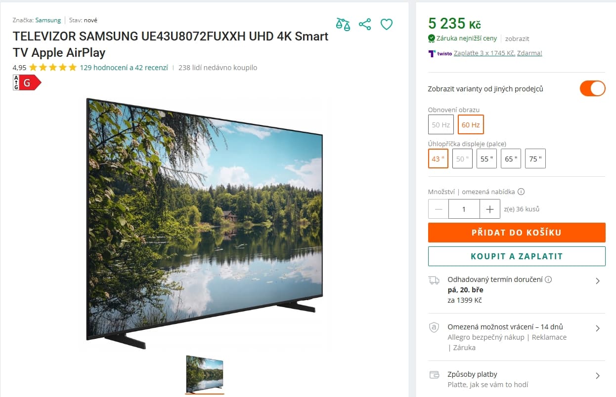 4K Smart TV 109 cm Samsung 