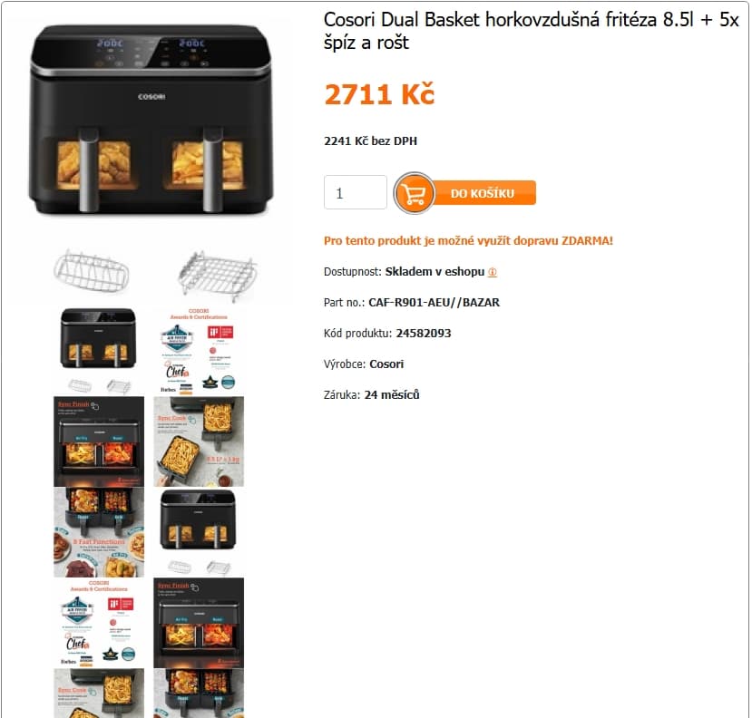 Horkovzdušná fritéza Cosori dual, 2x,4,25l.