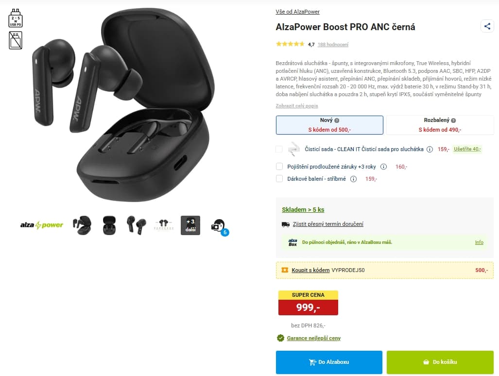 BT sluchátka JBL ANC, 40 hodin