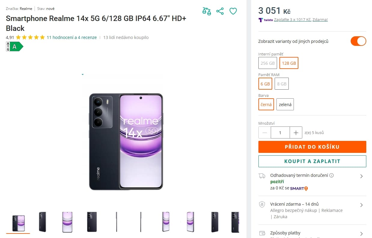 Realme 8x 2,4 GHz, 6/128 GB, 6,67"
