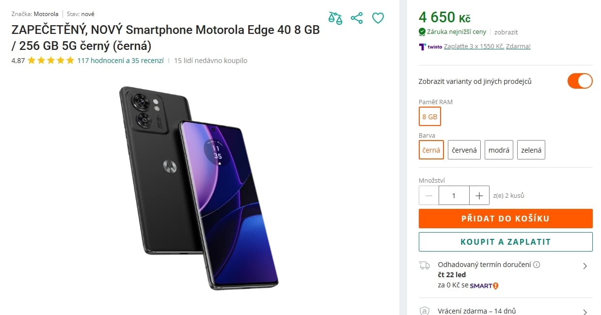 Motorola 8x 2,6 GHz, 8/256 GB RAM, 6,55"