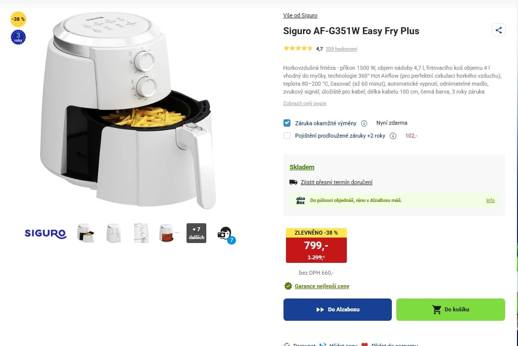 Horkovzdušná fritéza Siguro, 4,7 litrů