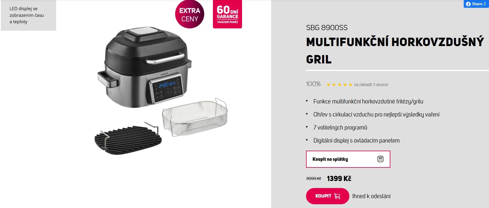 Fritéza horkovzdušná Sencor 6 l., 7 prg, grill, dehydrator