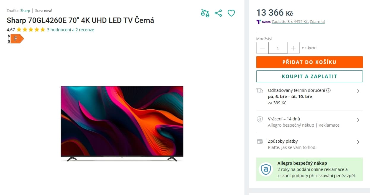 4K Google, TV, Atmos, 178 cm, Sharp