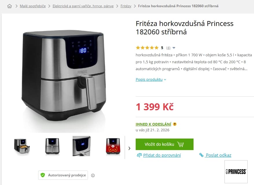 Horkovzdušná fritéza Princess 8 prg, 5,5 litrů