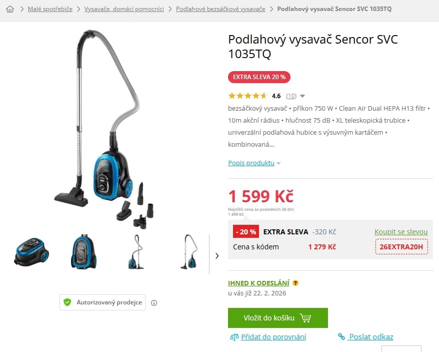 Bezsáčkový vysavač Sencor, Hepa 13