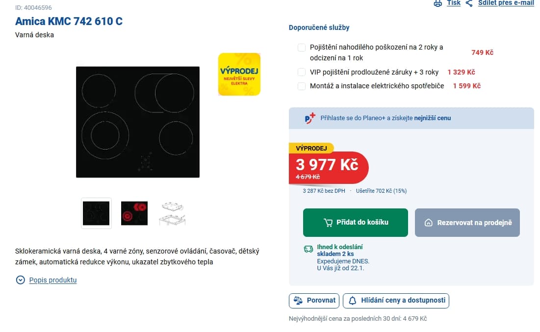 Sklokeramická deska Amica, duální zóny