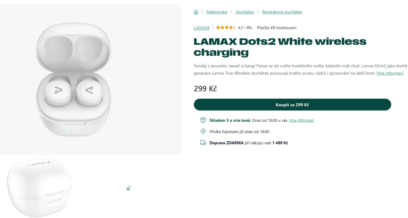 Bezdrátová sluchátka LAMAX Dots2