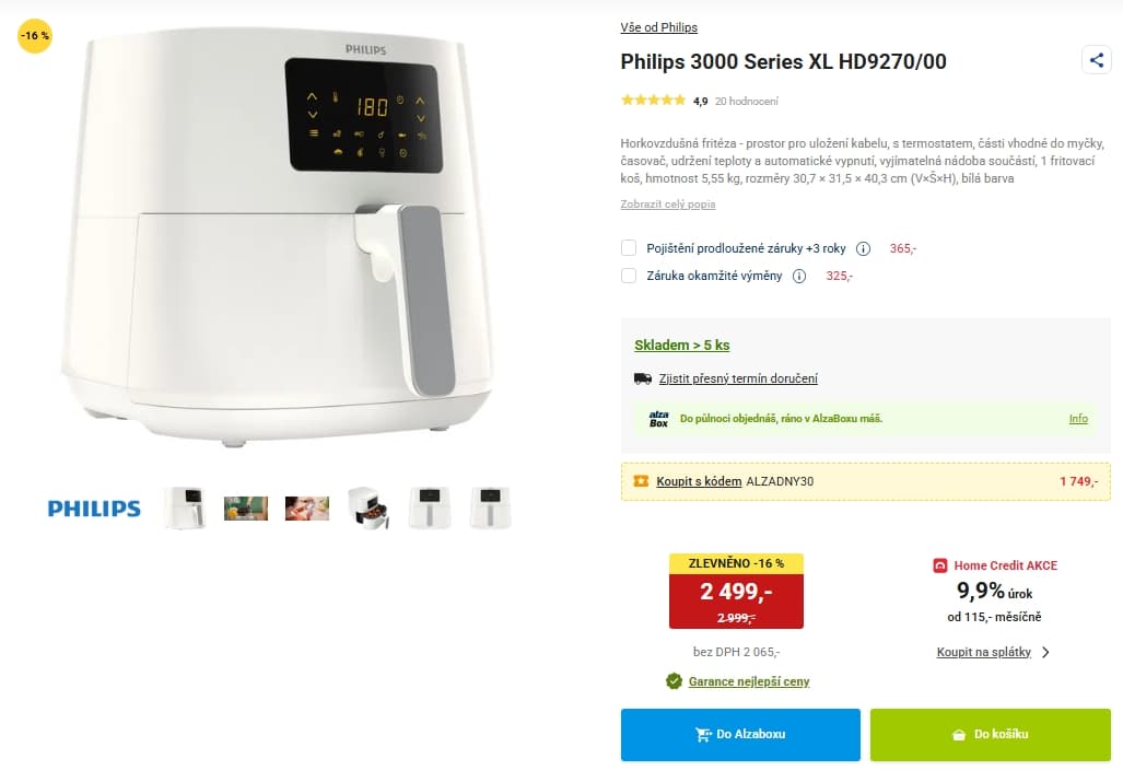 Horkovzdušná fritéza Philips, 6,2l., XL