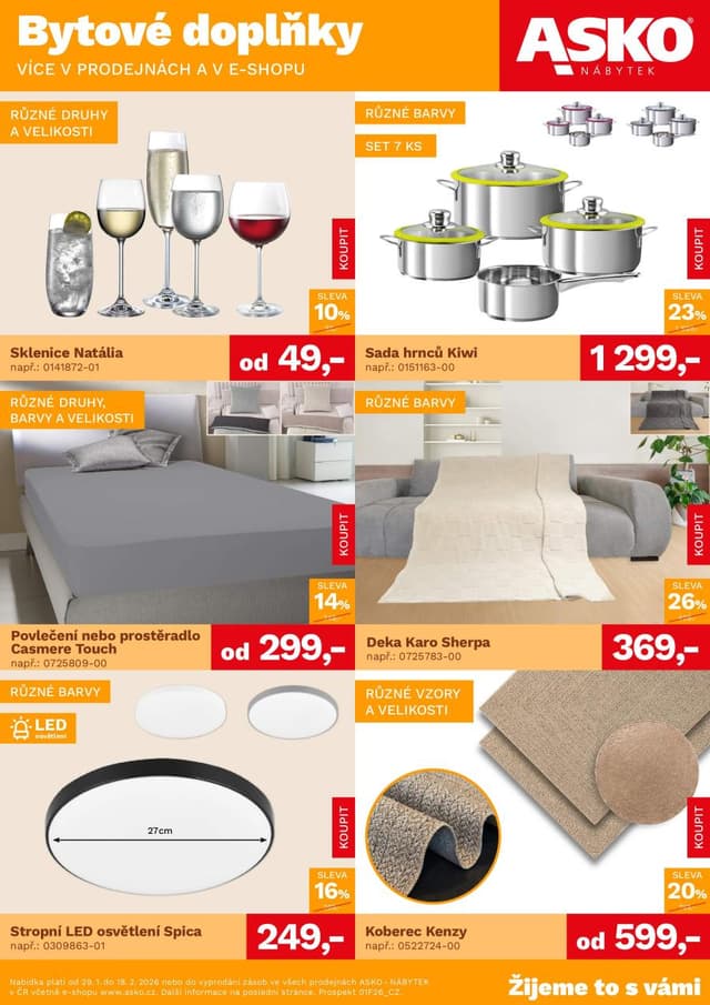 Asko nábytek leták bytové doplňky 29.1. - 18.2.