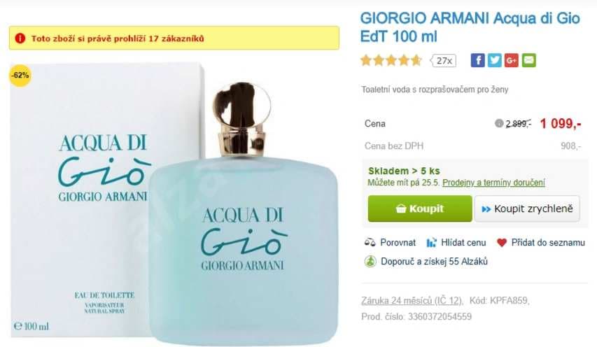 Dámský parfém Giorgio Armani Acqua, 100ml