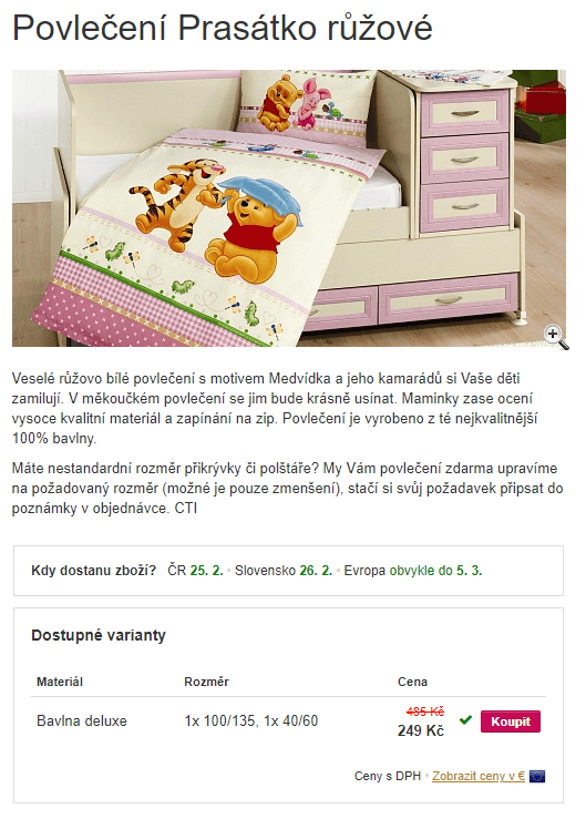 Povlečení Prasátko růžové Medvídek Pú