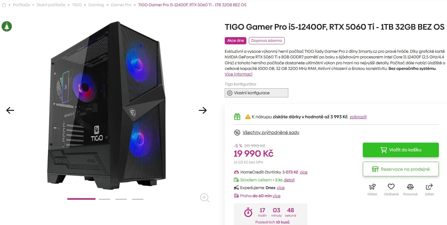 Herní PC Tigo i5 4,4GHz, 32/1000GB, 8GB Nvidia