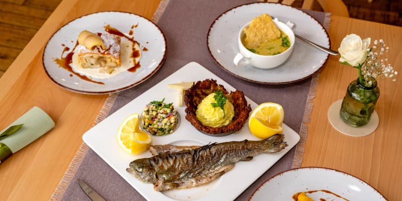 Čtyřchodové degustační menu s možností chytání pstruhů pro 2 osoby
