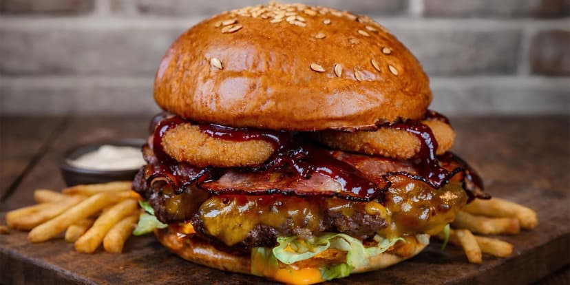 Hovězí burger podle výběru ze 4 druhů, hranolky a omáčka pro 1 nebo 2 osoby