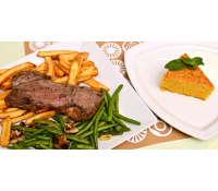 Steak z amerického býčka, příloha, salát, dezert | Slevomat
